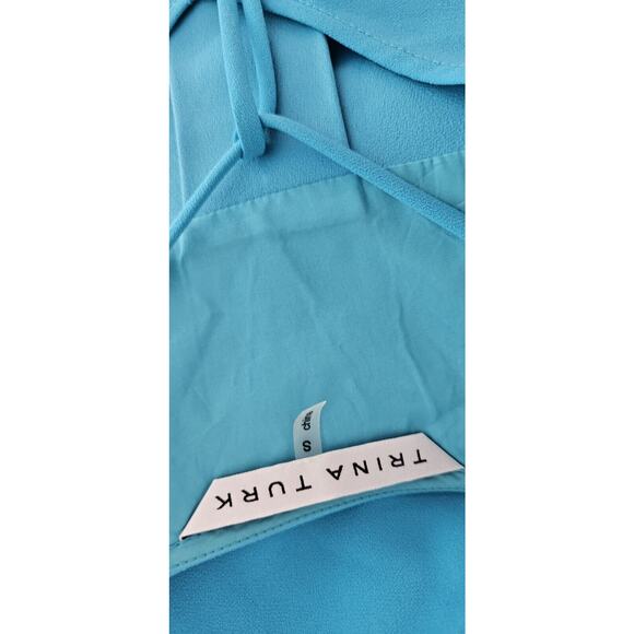 TRINA TURK AQUA Turquoise V NECK Shift SHEATH DRESS‎ Metal ties Pockets! Small - Picture 4 of 4